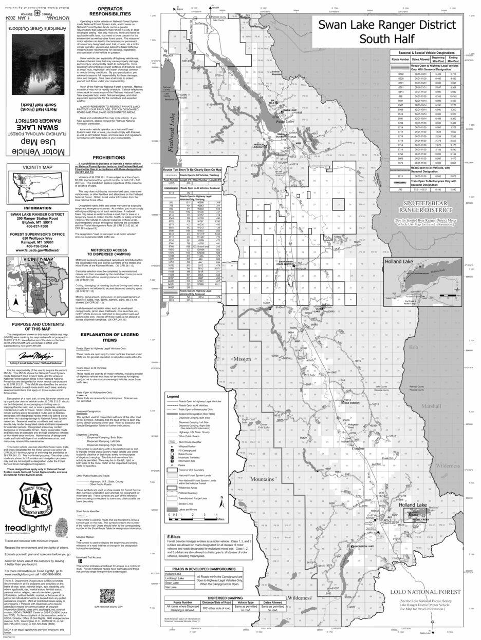 Flathead NF - Swan Lake Ranger District MVUM 2024 Map by US Forest