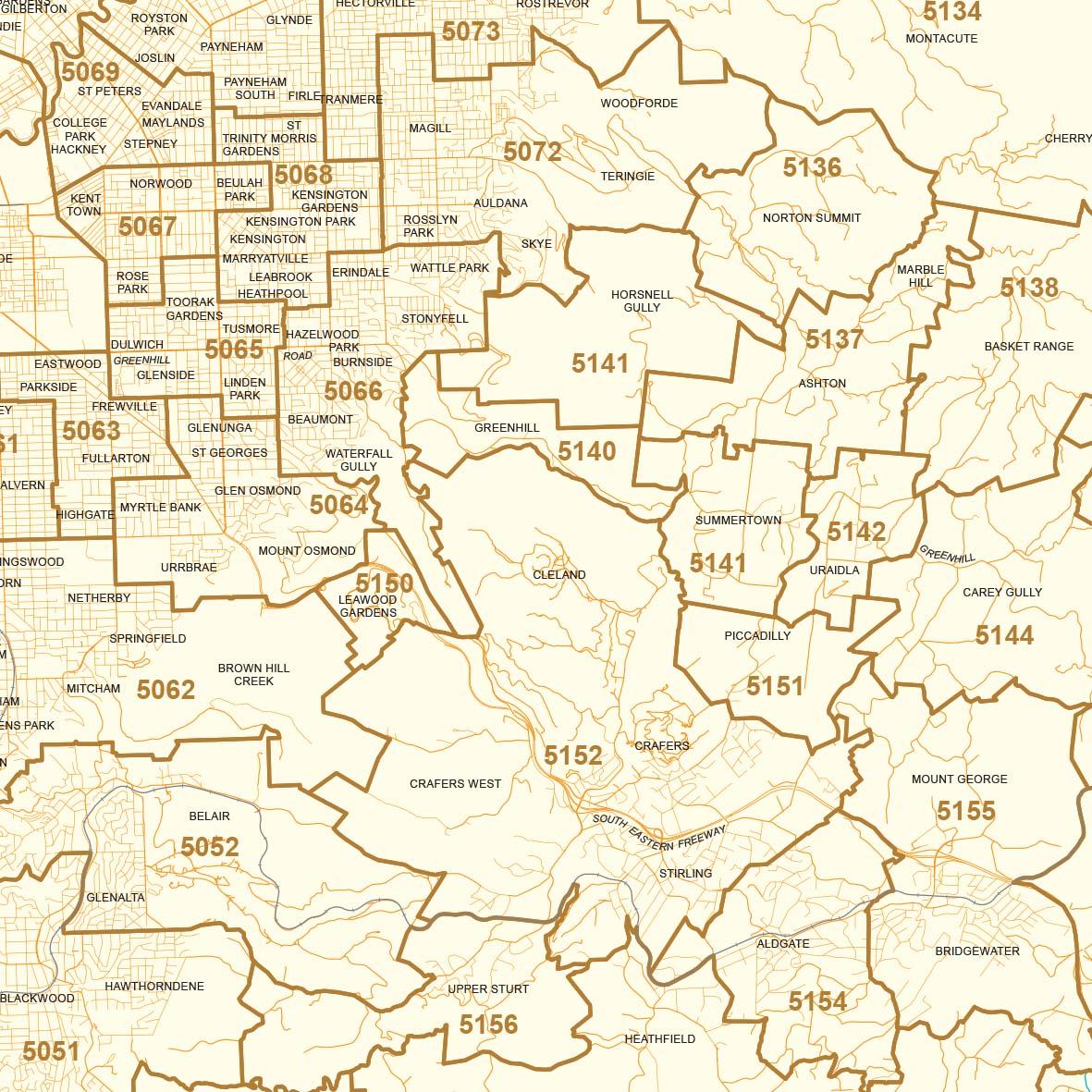 Adelaide Metro Postcode Map by Mapland - Department for Environment and ...