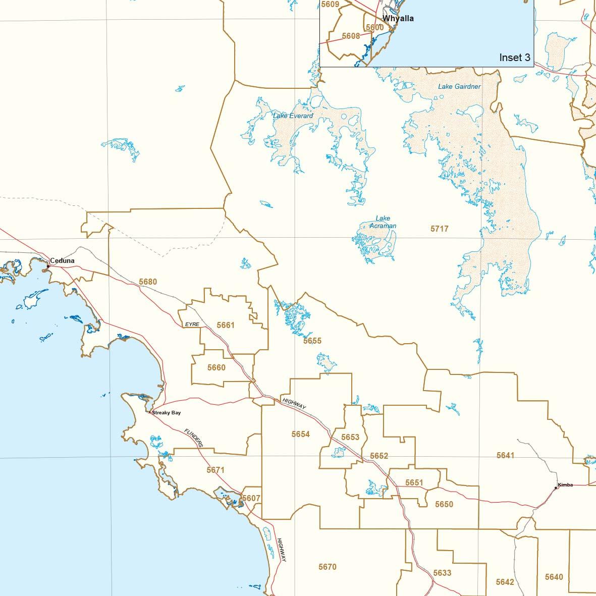 South Australia Postcode Boundaries Map by Mapland - Department for ...