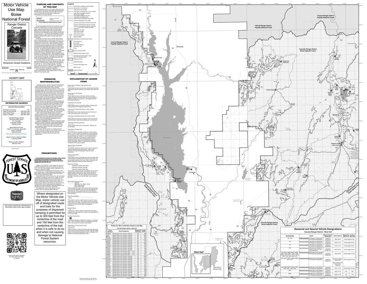 Boise National Forest Cascade RD West Side Motor Vehicle Use Map 2025 ...