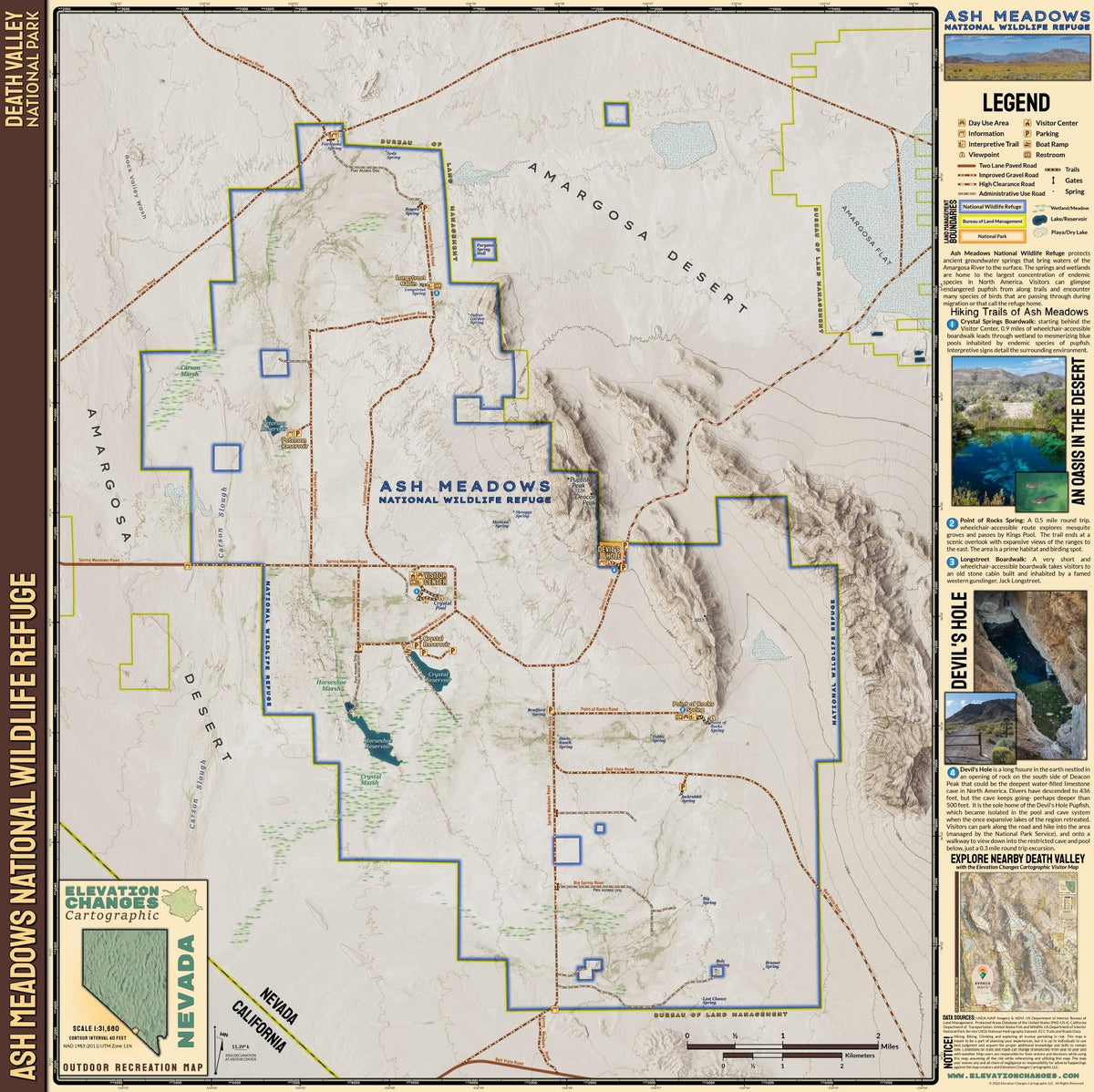 Ash Meadows National Wildlife Refuge Nevada Map by Elevation Changes ...