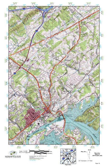 ATLAS 地図 緑 非売品 フルハーフ株式会社 35084e1) Page 039 Watts Bar Lake Map by BaseImage Publishing