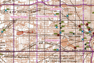 3D Geologic Mapping LLC Historical Trails, Stagelines, R.R.'s & Landmarks of Denver (>1,700 sq miles), USGS Pub I856G (1976) digital map