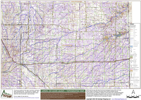 3D Geologic Mapping LLC Limon, CO Topographic Map for Navigation (250K Quad) digital map
