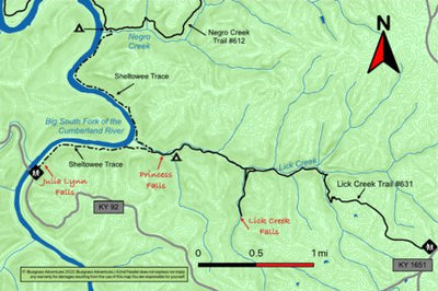 42nd Parallel Lick Creek and Princess Falls: Big South Fork digital map