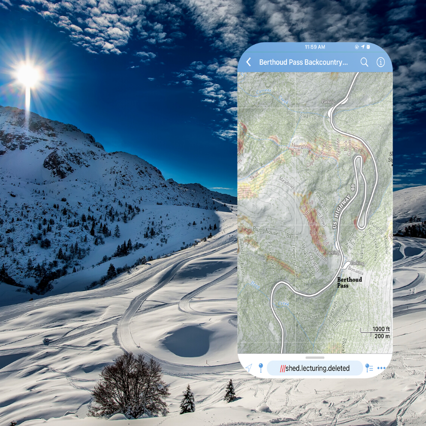 Ski hill with screen capture of the map in Avenza Maps