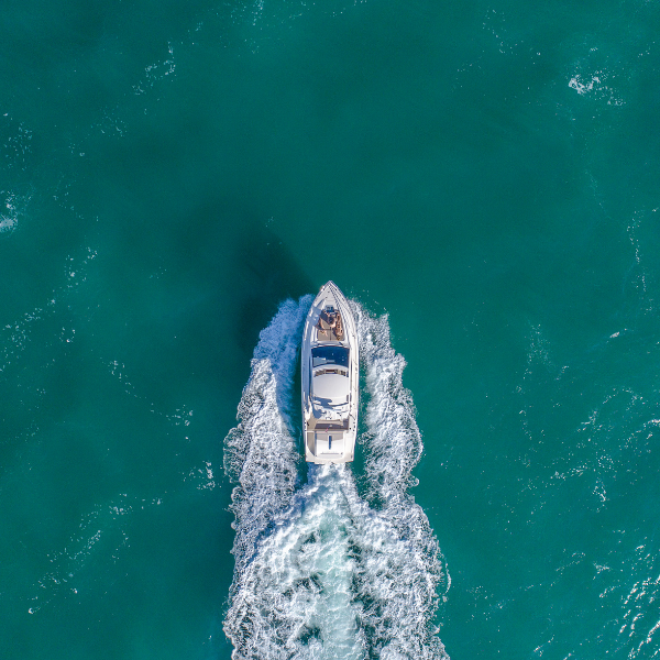 Aerial shot of motorboat