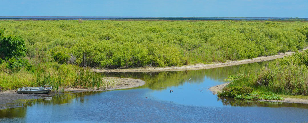 Abandoned boat in the marsh of Lake Okeechobee, Okeechobee County, Florida USA