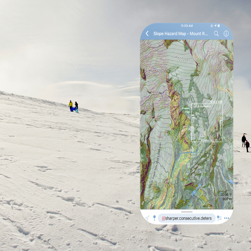 Mount Rainier with screen capture of the map in Avenza Maps App