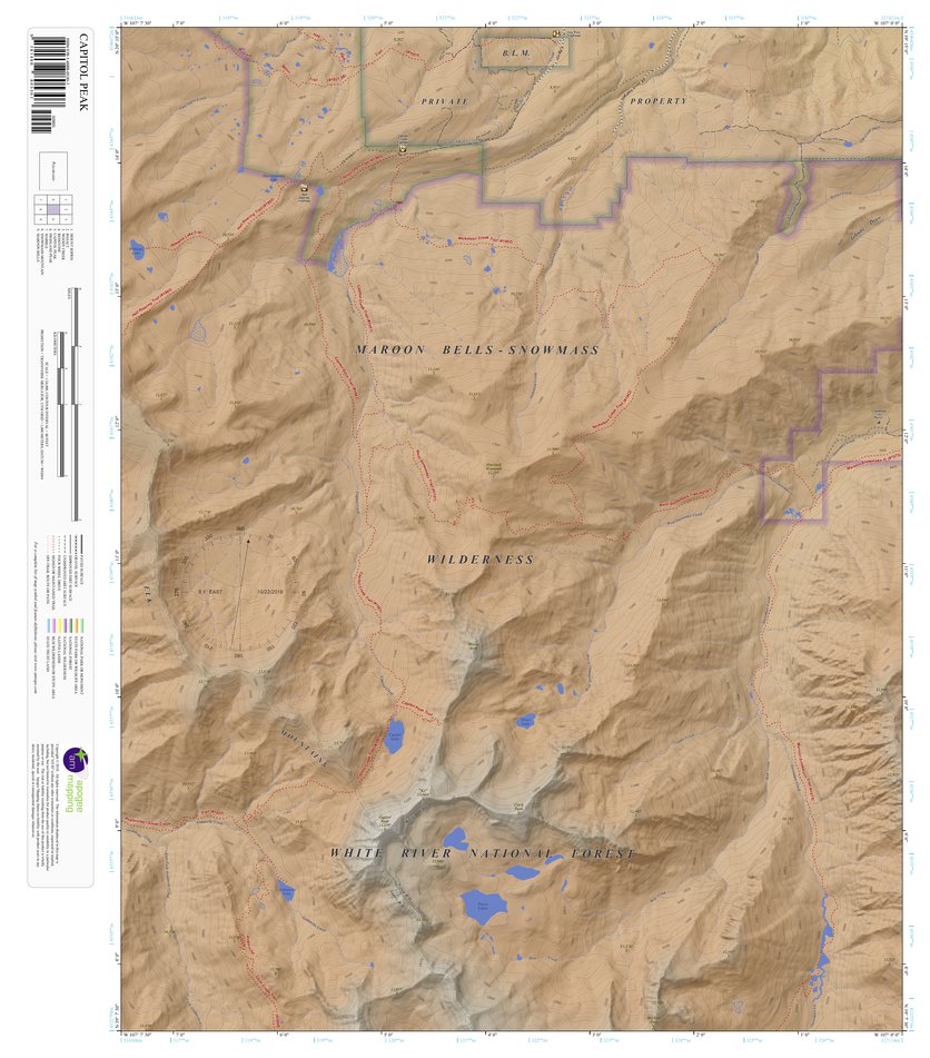 Topographic Map Color Capitol Peak, Colorado 7.5 Minute Topographic Map - Color Hillshade by ...