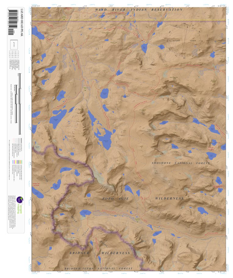 Topographic Map Color Lizard Head Peak, Wyoming 7.5 Minute Topographic Map - Color Hillshade ...