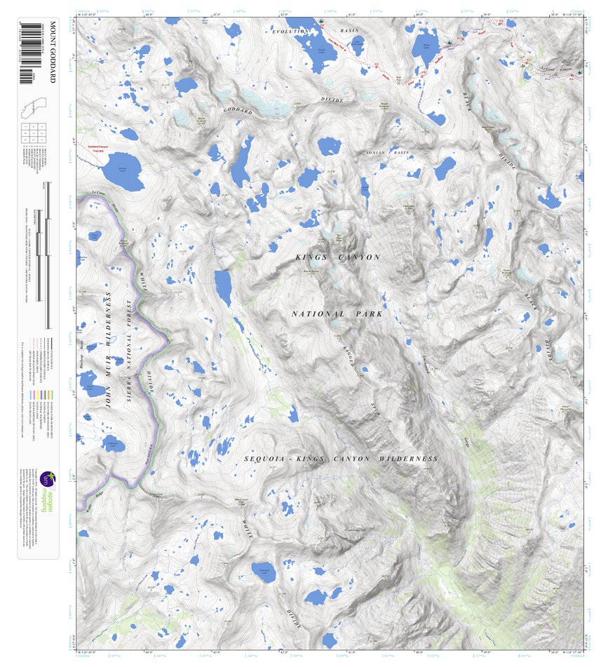 Mount Goddard, California 7.5 Minute Topographic Map by Apogee Mapping ...