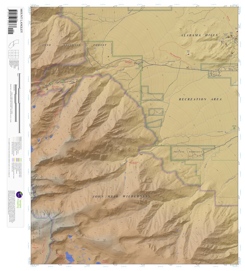 Mount Langley, California 7.5 Minute Topographic Map - Color Hillshade ...