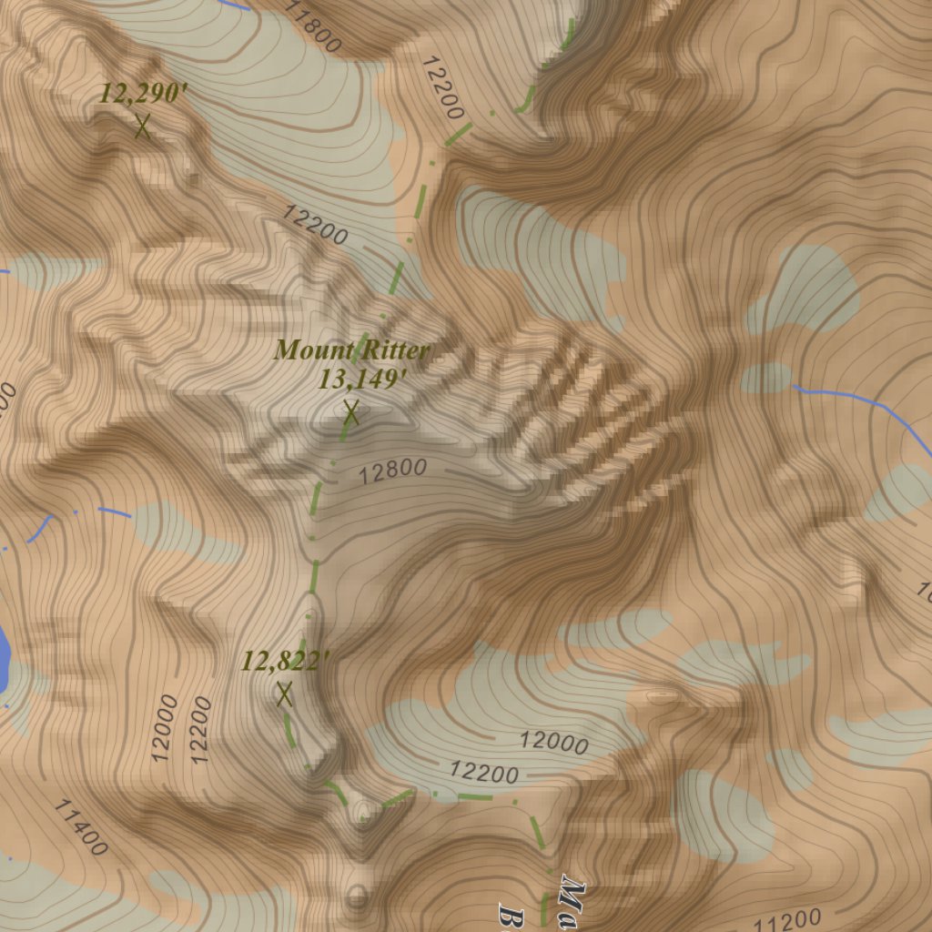 Topographic Map Color Mount Ritter, California 7.5 Minute Topographic Map - Color Hillshade ...