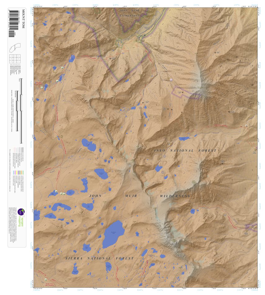 Mount Tom Map Mount Tom, California 7.5 Minute Topographic Map - Color Hillshade by ...