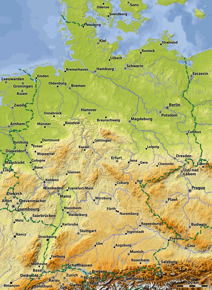 Germany Map Digital Germany, relief Map by Arid Ocean | Avenza Maps