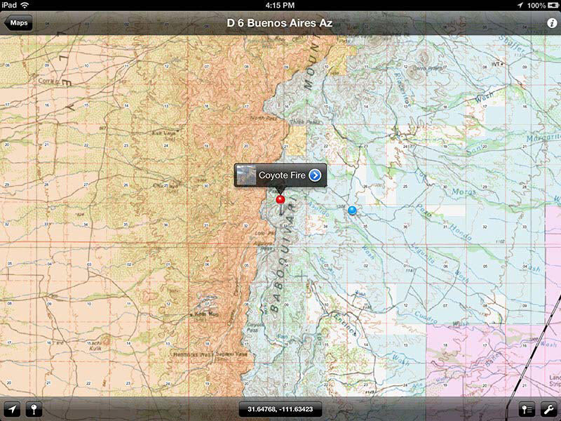 Map for firefighting within the Avenza Maps App displayed on an iPad