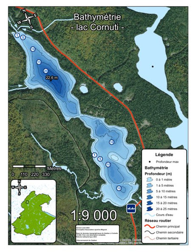 Association sportive Miguick Bathymétrie lac Cornuti - zec Rivière-Blanche digital map