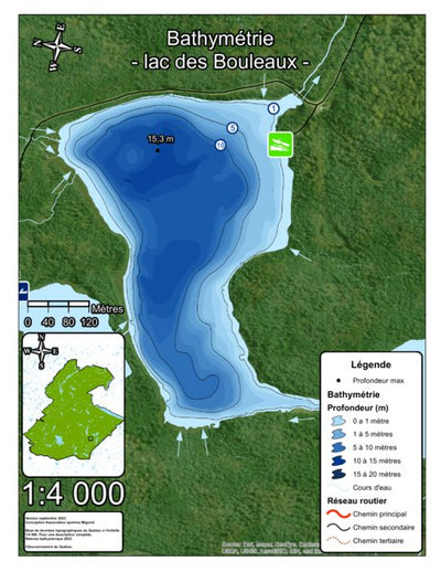 Association sportive Miguick Bathymétrie lac des Bouleaux - zec Rivière-Blanche digital map