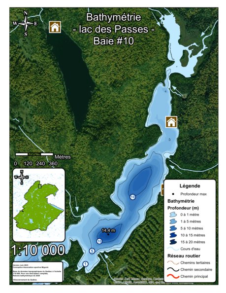 Association sportive Miguick Bathymétrie lac des Passes - Baie #10 - zec Rivière-Blanche digital map