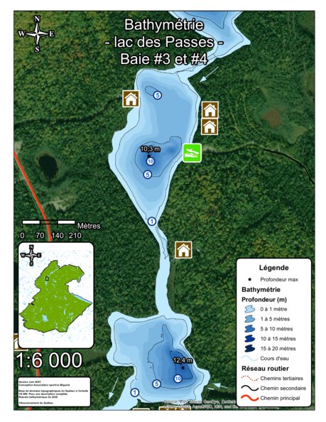 Association sportive Miguick Bathymétrie lac des Passes - Baie #3-4 - zec Rivière-Blanche digital map