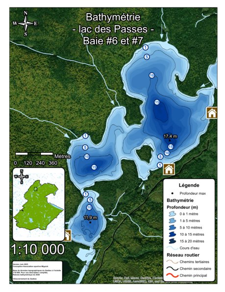 Association sportive Miguick Bathymétrie lac des Passes - Baie #6-7 - zec Rivière-Blanche digital map