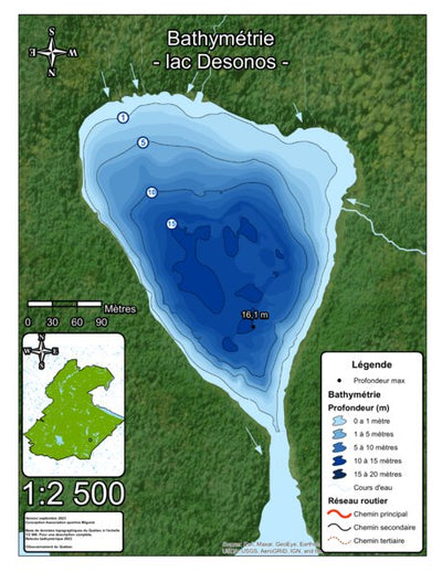 Association sportive Miguick Bathymétrie lac Desonos - zec Rivière-Blanche digital map