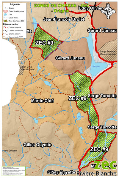 Association sportive Miguick Carte des zones de chasse - Zone ZEC #9 digital map