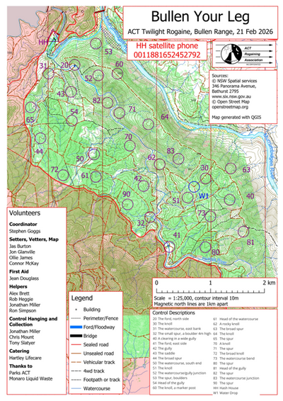 Rogaining Map 2026 ACT Twilight 3 hour Rogaine