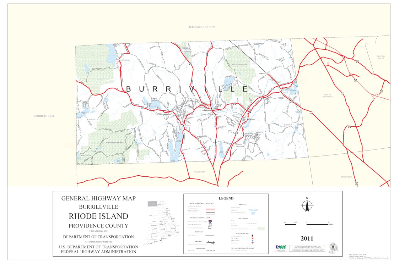 Highway Map of Providence County (Burrillville) Rhode Island by