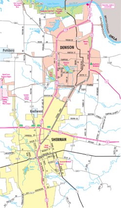 Highway Map of Sherman and Denison - Texas by Avenza Systems Inc