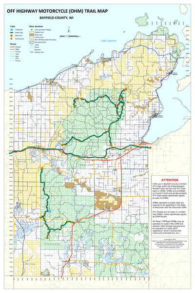 Bayfield County Land Records Off Highway Motorbike Trails - Bayfield County, WI - 2018 digital map