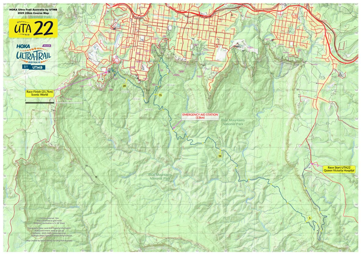 HOKA Ultra-Trail Australia by UTMB 22km 2025 Map by Bender Maps