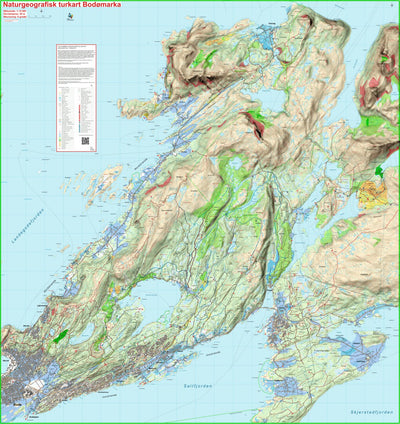 Berg Kartografi Bodø naturgeografisk turkart Physical geography hiking map of Bodø digital map