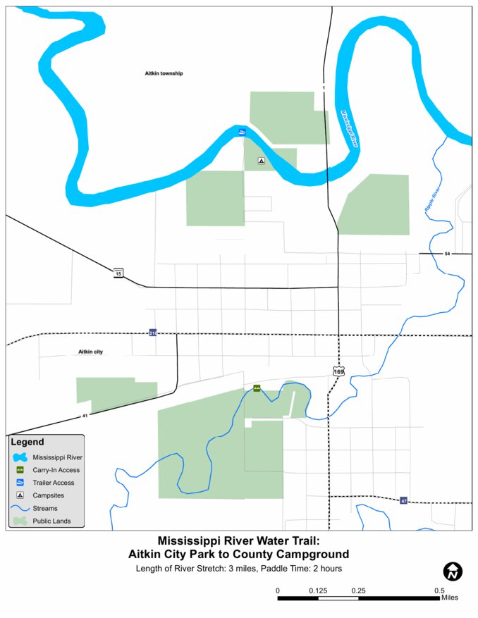 Mississippi Water Trail Aitkin City Park to County Campground Map by