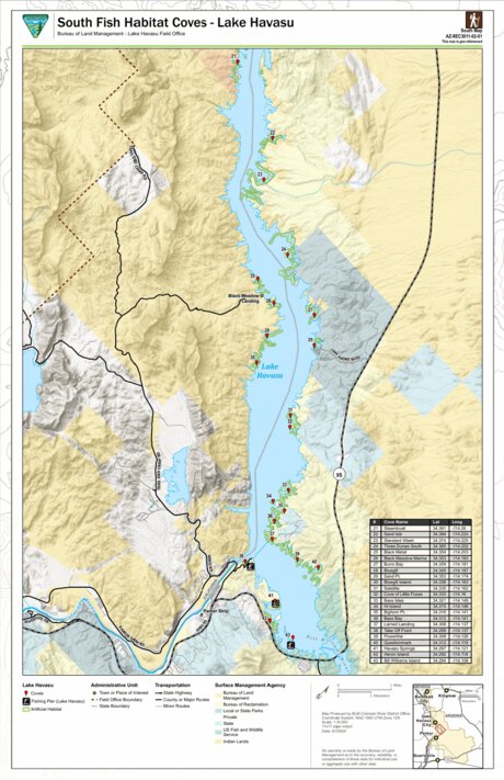 Bureau of Land Management - Arizona BLM Arizona Lake Havasu Field Office - Lake Havasu Fish Habitat Coves Map 2 of 2 (REC3011-02-01) digital map