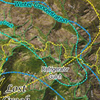 Co Bighorn Sheep Unit S23 Satellite Image with concentrations and kill sites. Preview 3