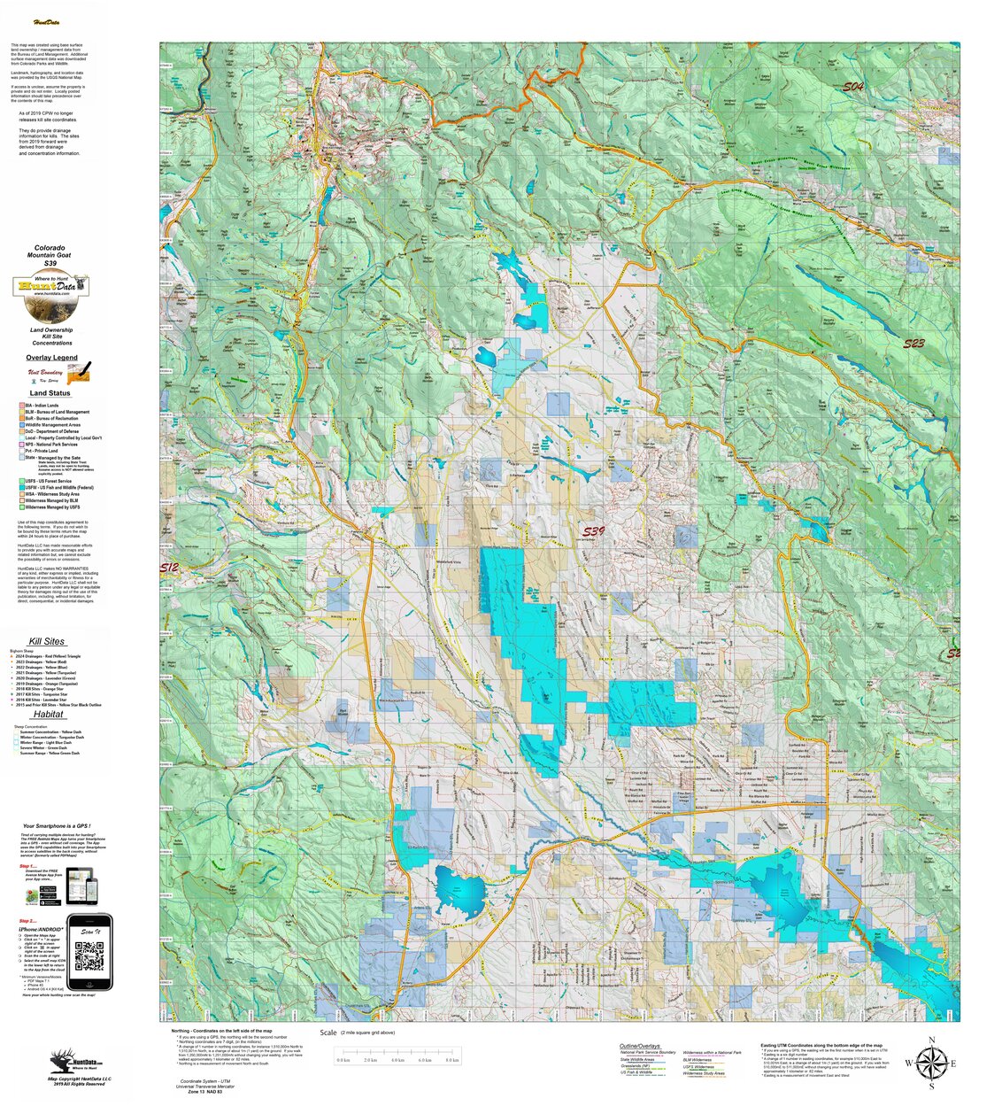 Co Bighorn Sheep Unit S39 Land Use, Kill Site, and Concentrations