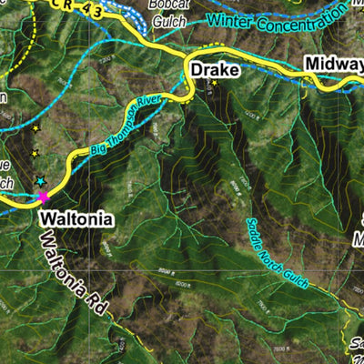 Co Bighorn Sheep Unit S57 Satellite Image with concentrations and kill sites. Preview 2
