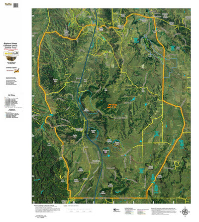 Co Bighorn Sheep Unit S72 Satellite Image with concentrations and kill sites. Preview 1