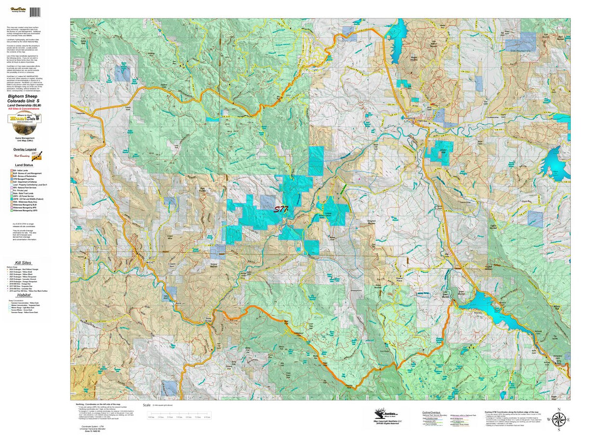 Co Bighorn Sheep Unit S77 Land Use, Kill Site, and Concentrations Map ...