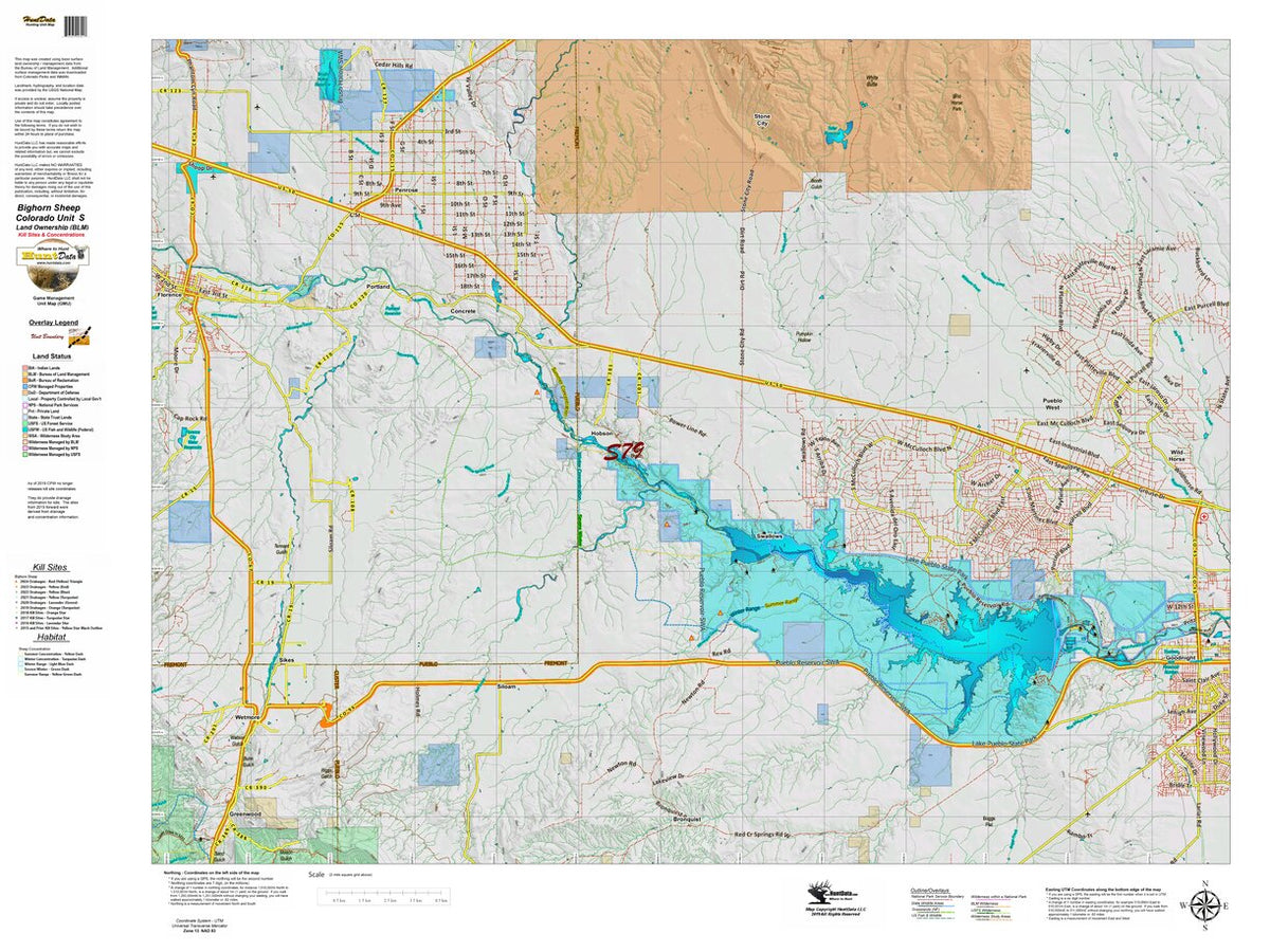 Co Bighorn Sheep Unit S79 Land Use, Kill Site, and Concentrations Map ...