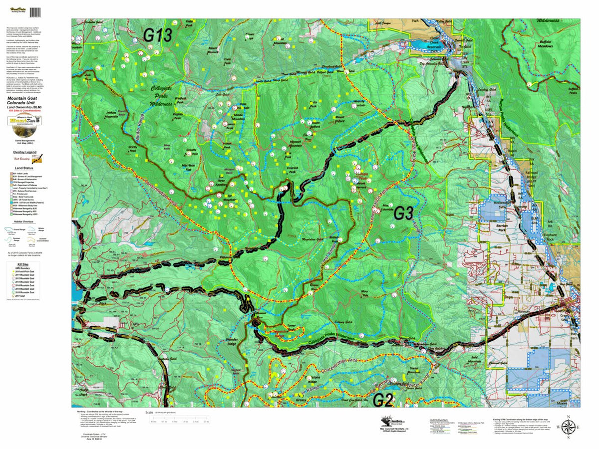 CO Mountain Goat Unit G3 Land Use, Kill Site, and Concentrations Map by ...