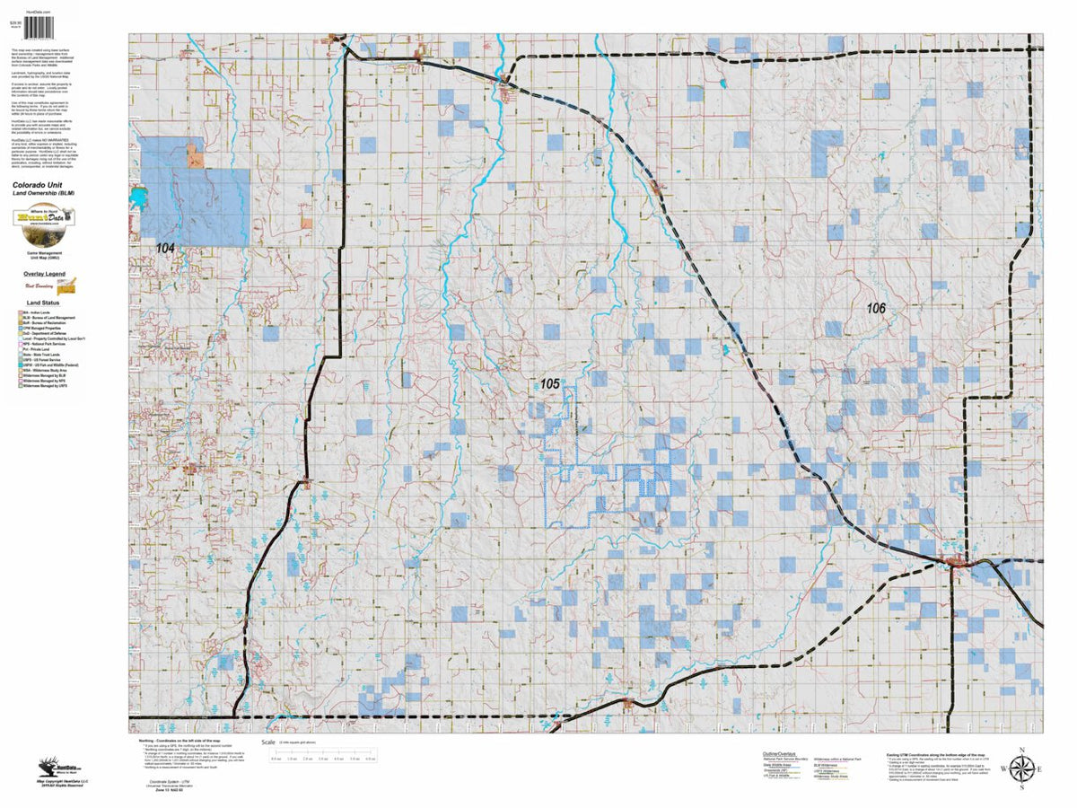Colorado Unit 105 Land Ownership Map by Colorado HuntData LLC | Avenza Maps