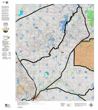 Colorado HuntData LLC Colorado Unit 134 Land Ownership Map with Elk and Mule Deer Concentrations digital map