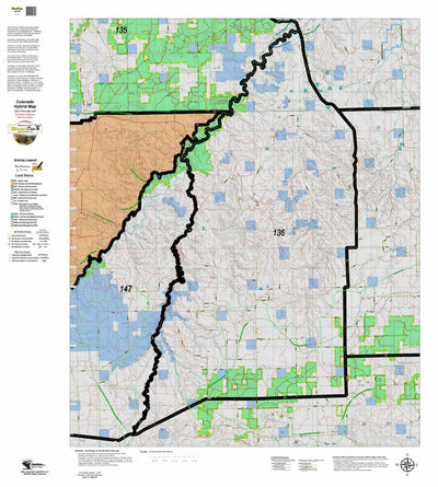 Colorado HuntData LLC Colorado Unit 136 Land Ownership Map with Elk and Mule Deer Concentrations digital map