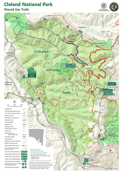 Cleland Conservation Park Walking Trails Map by Department for