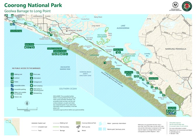 Coorong National Park and Goolwa Barrage to Long Point Map by ...