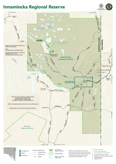 Department for Environment and Water Innamincka Regional Reserve Map digital map