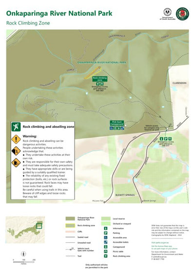 Department for Environment and Water Onkaparinga River National Park - rock climbing zone map digital map
